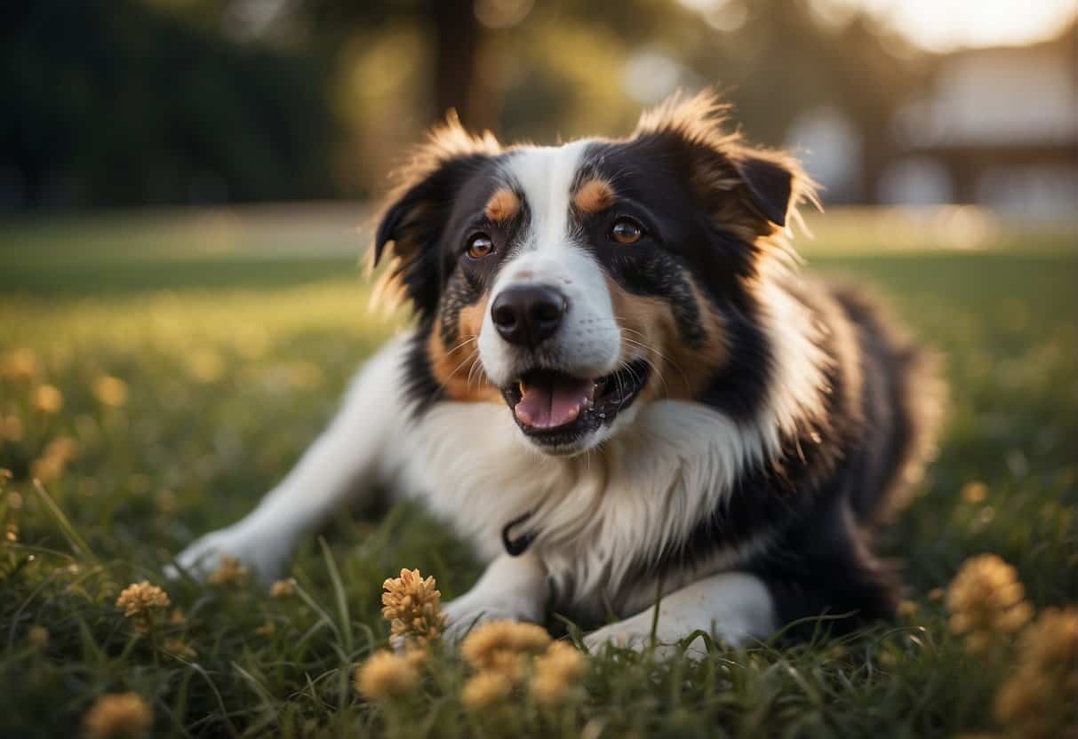 A dog with red, itchy skin and watery eyes, sneezing and scratching near a cat