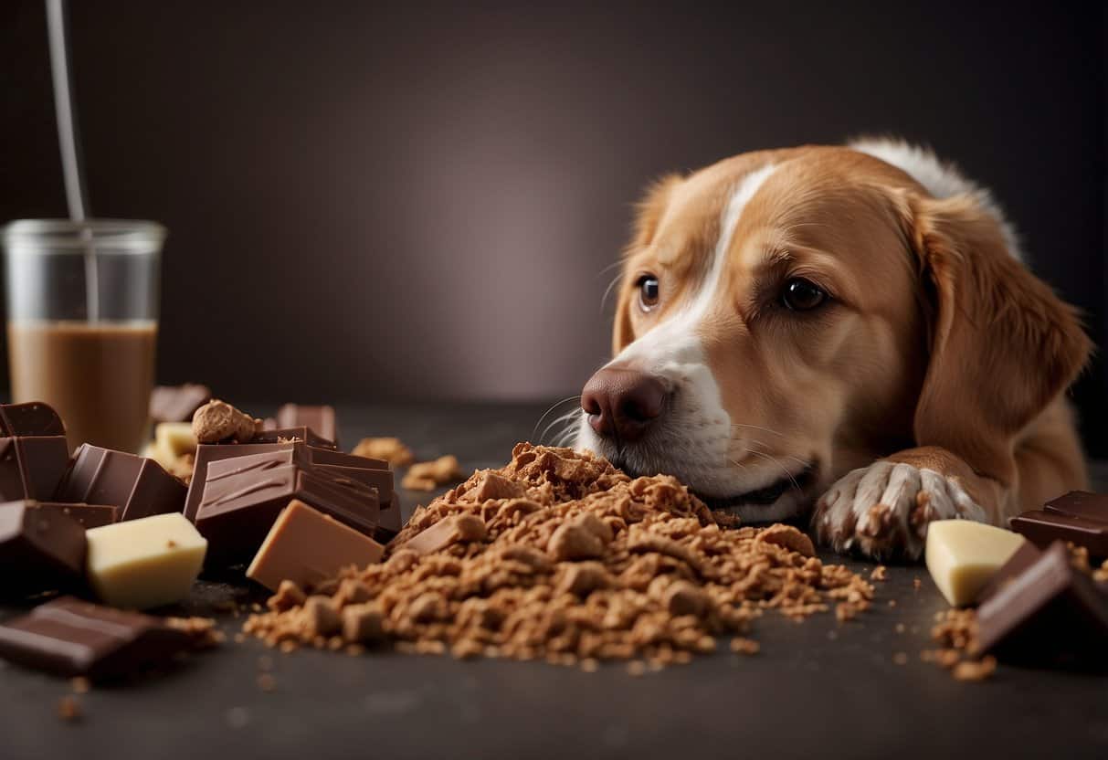 A dog eating various types of chocolate, then vomiting